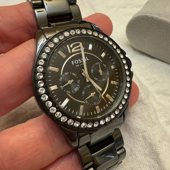 Fossil 40mm Watch Hematite w Crystals - Picture 5 of 7